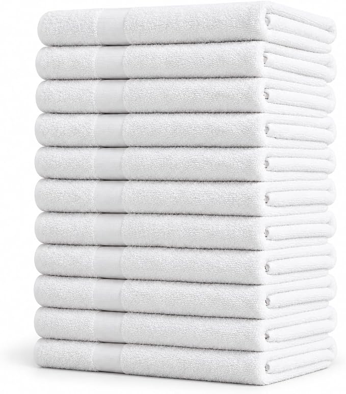 Folded white Medorra towels