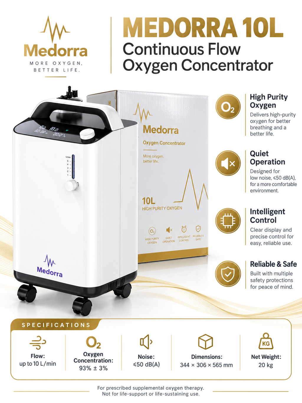 MEDORRA 10L continuous flow oxygen concentrator specifications
