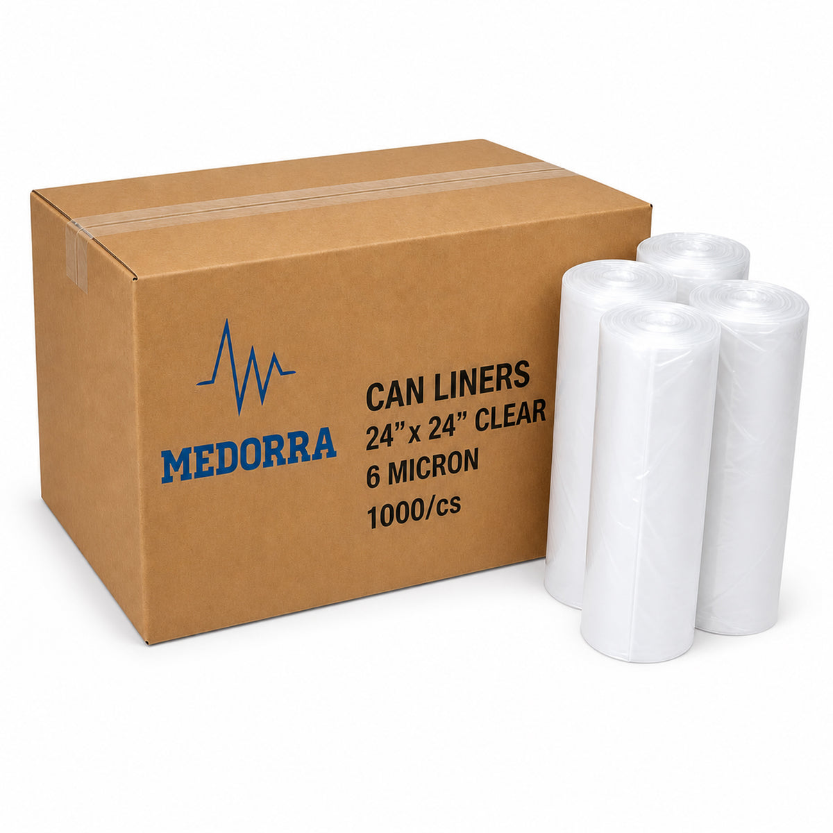 MEDORRA clear can liners, 24 x 24 inches, 6 micron, 1,000 per case