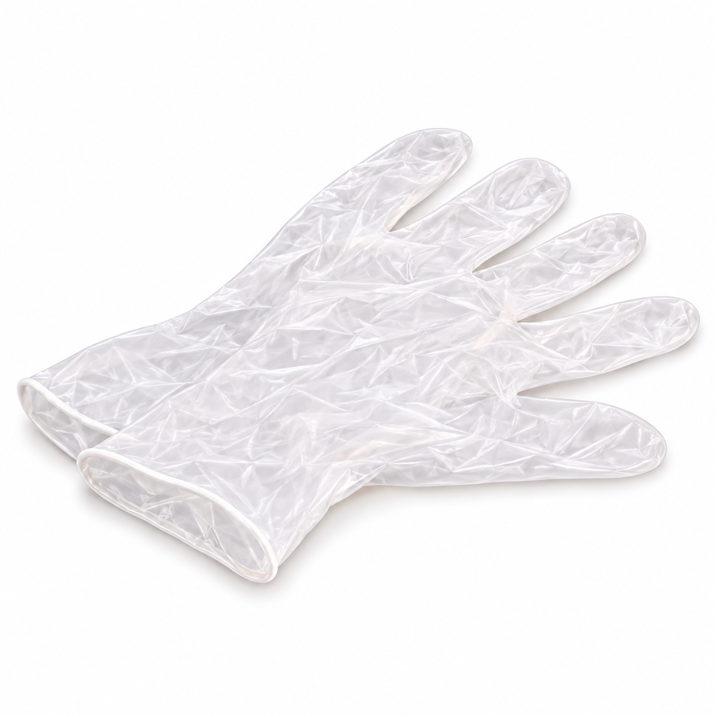 Clear vinyl gloves — product detail; select your size and case quantity