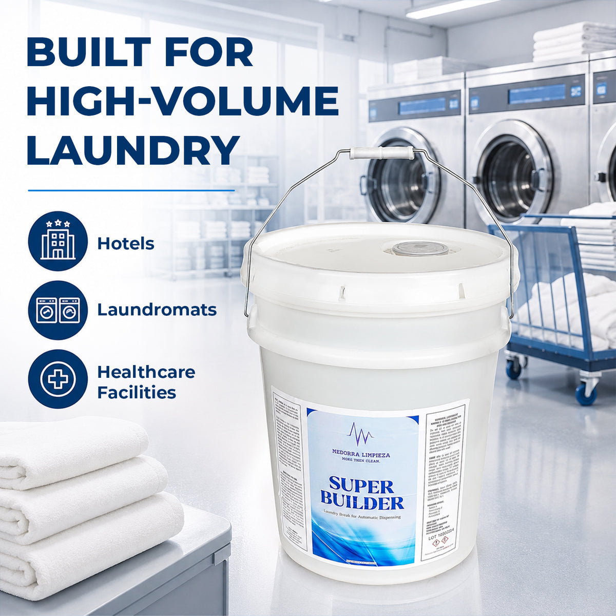 Super Builder laundry booster — product information from Medorra’s listing artwork