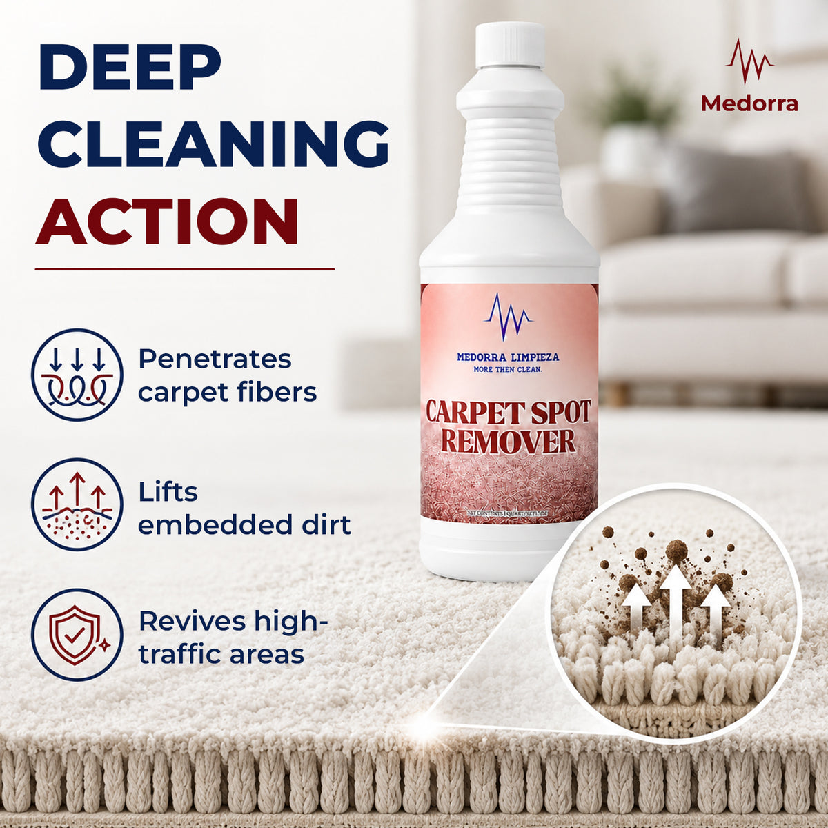 Carpet spot remover — product information from Medorra’s listing artwork