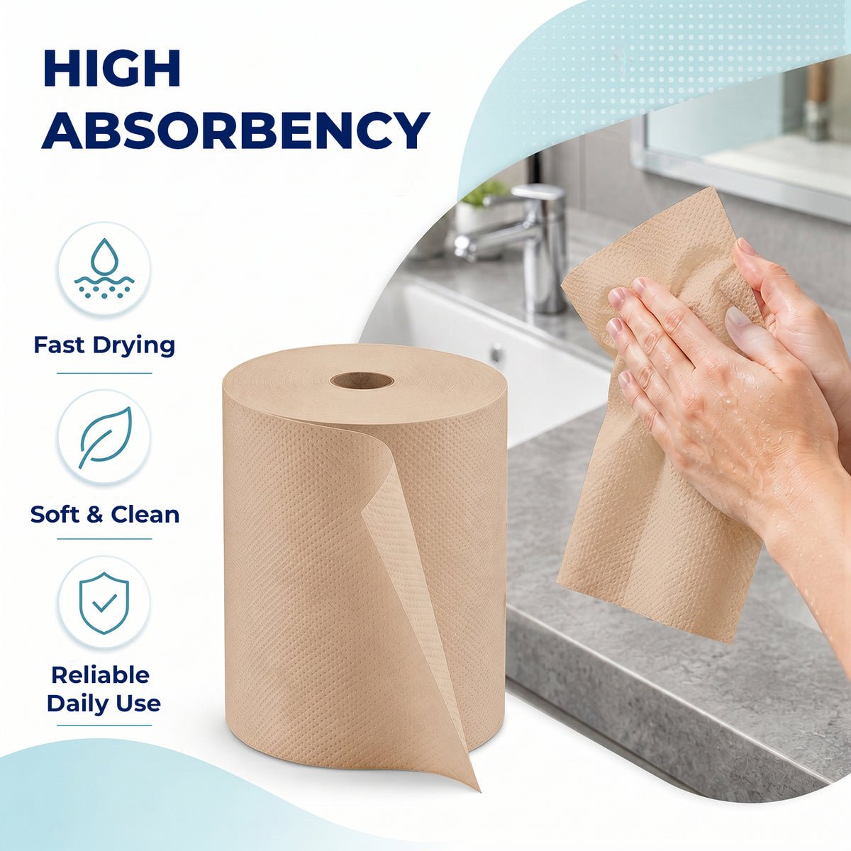 Brown hardwound paper towel rolls — product information from Medorra’s listing artwork