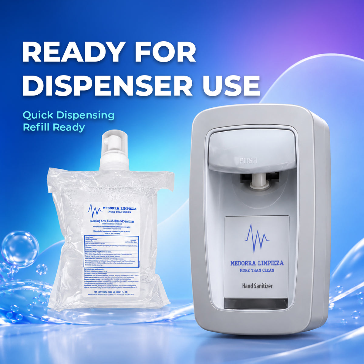 Foaming alcohol hand sanitizer refill — product information from Medorra’s listing artwork