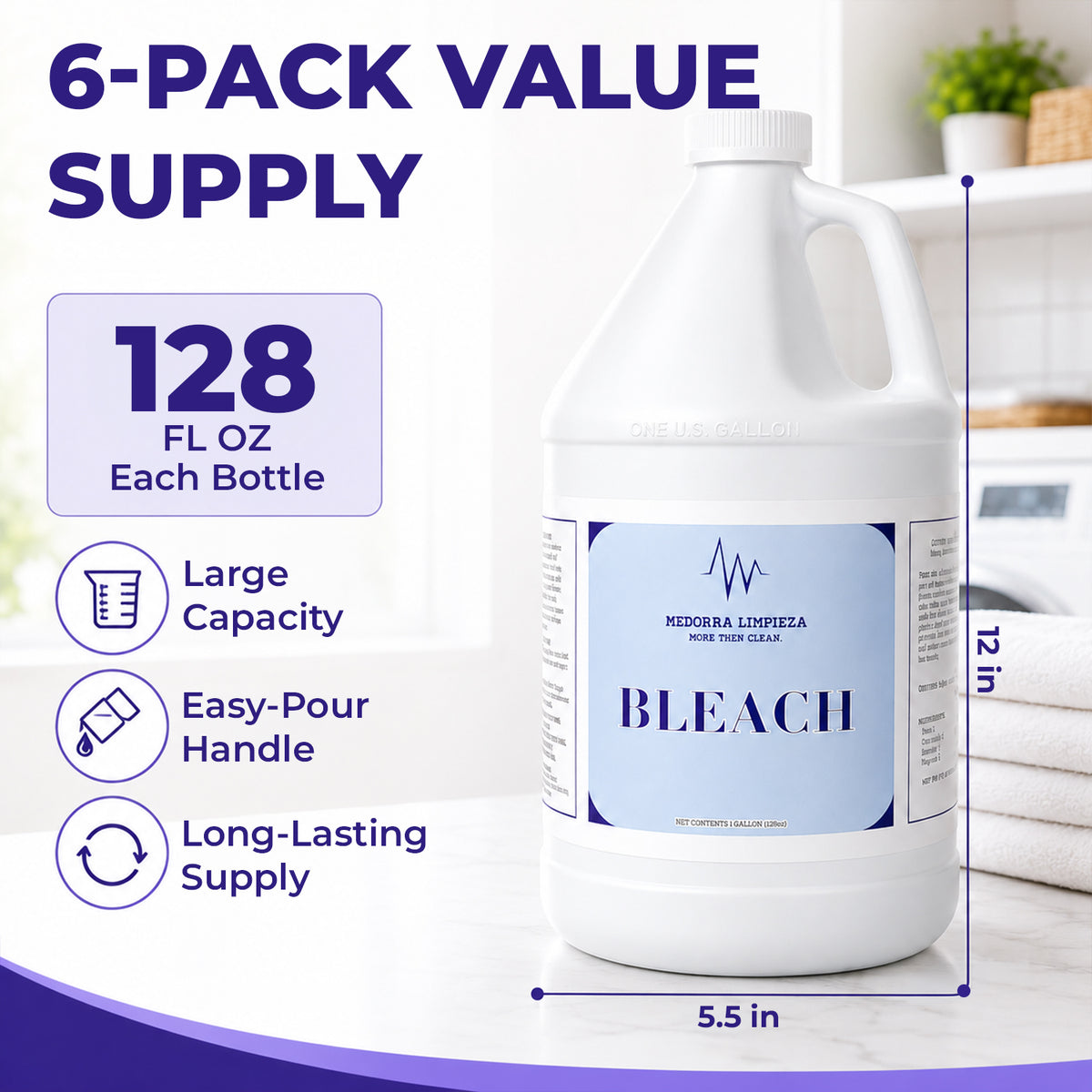 Liquid Bleach, 1 Gallon (6-Pack), Multi-Purpose Cleaner (AA-SB7B-1B7Z) — product view 5