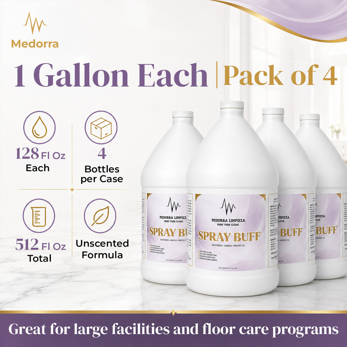 Floor Spray Buff, High-Gloss Restorer & Polish, 1 Gallon (4Case) — product view 2