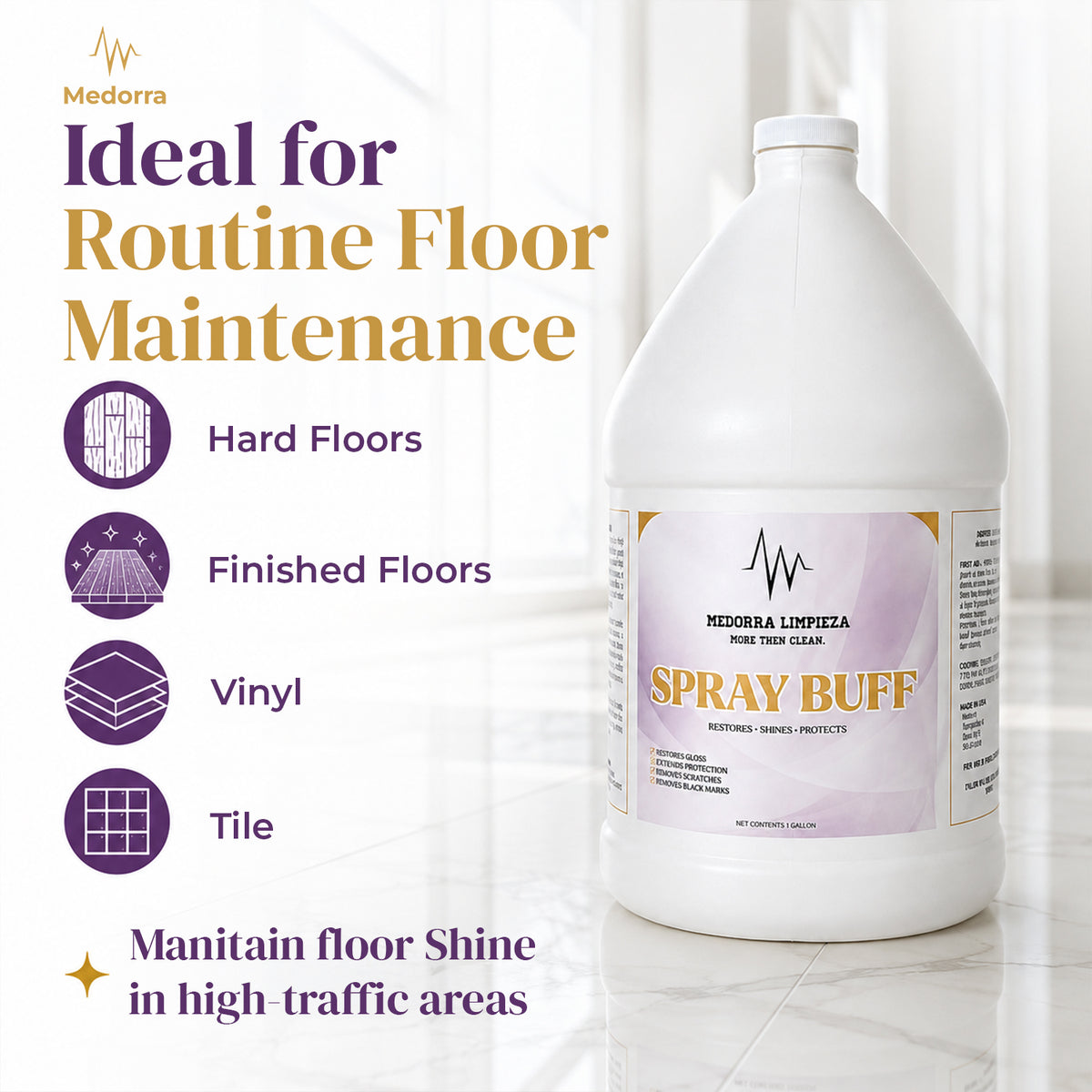Floor Spray Buff, High-Gloss Restorer & Polish, 1 Gallon (4Case) — product view 4