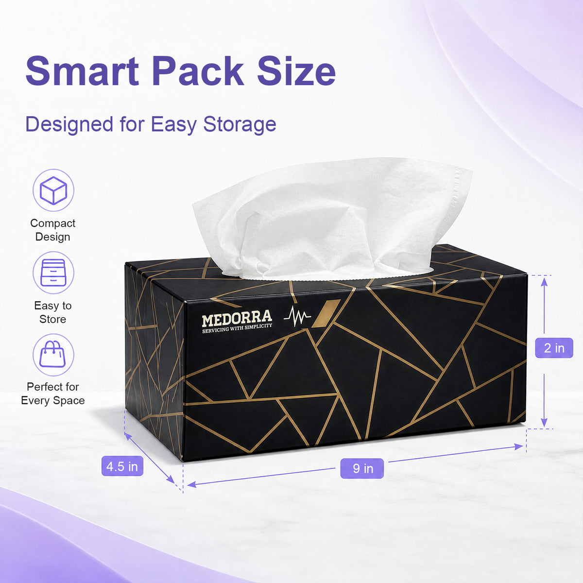 Premium Facial Tissues, Black and Gold Luxury Box Design, 2-Ply, 200 Sheets Per Box, 15 Pack, Hypoallergenic (LT-RD9B-UGBH) — product view 2
