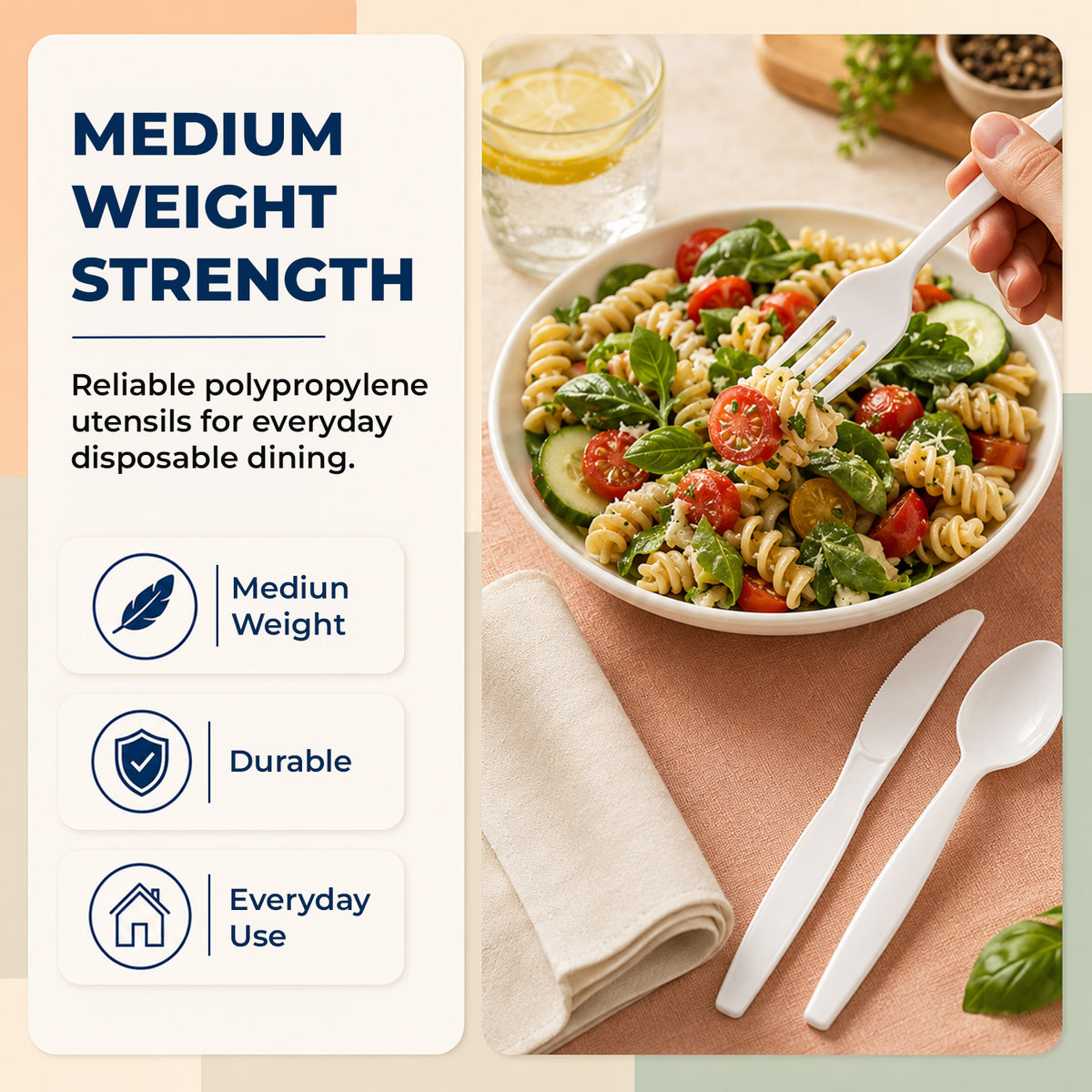 White Medium Weight Polypropylene Cutlery Kit, Fork, Knife, Teaspoon 250 per Case — product view 4