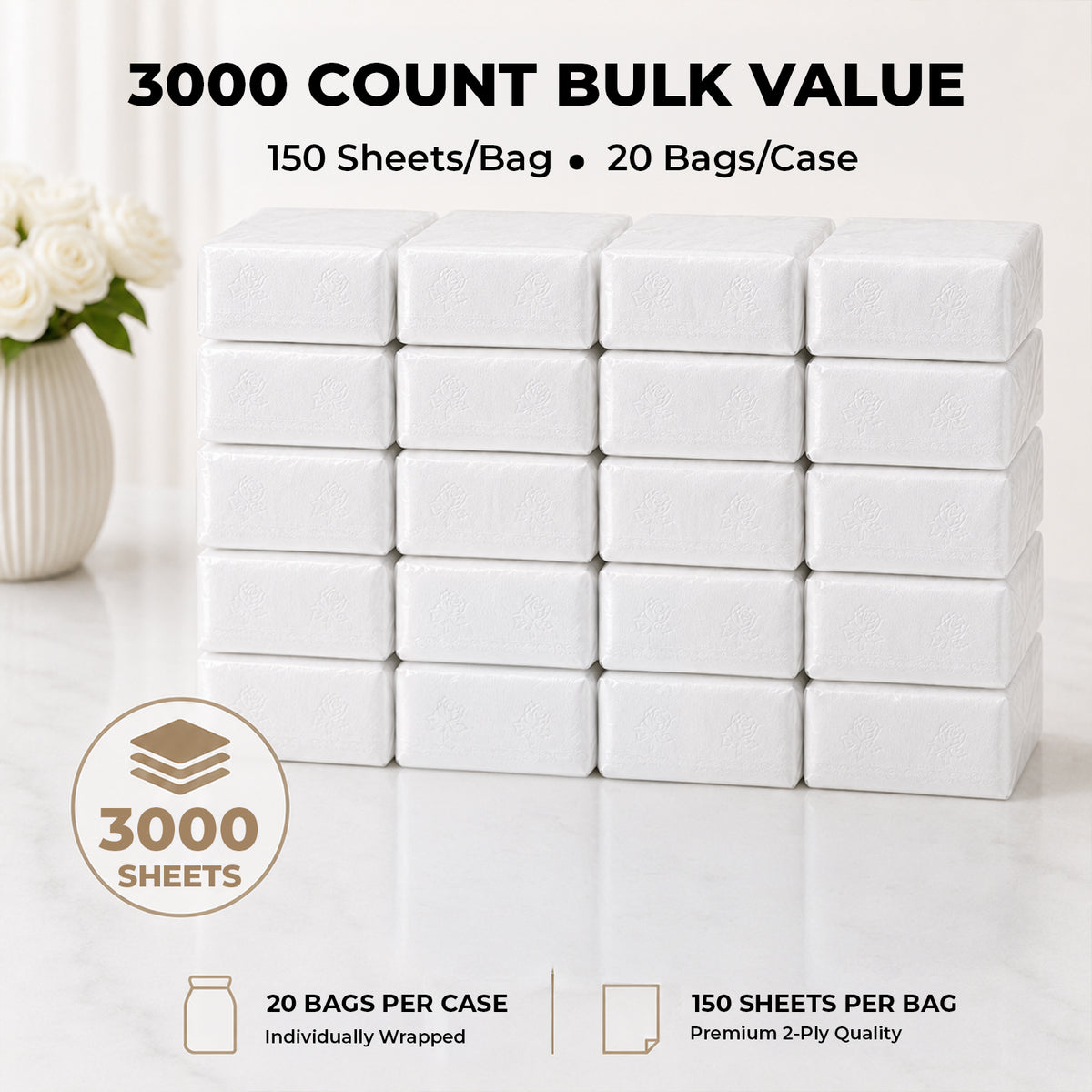 Premium White Disposable Dinner Napkins, 2-Ply, 15 x 17 Inch 3000 Count — product view 5