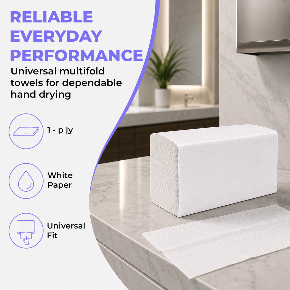 Universal Multifold Paper Towels – 250 Sheets per Pack, 16 Packs per Case (White) (MEDMPTW4K1) — product view 5