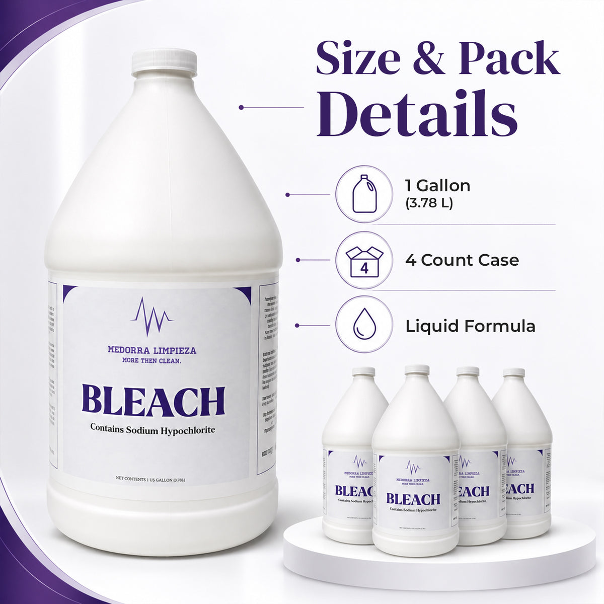 Liquid Bleach with Sodium Hypochlorite, 1 Gallon Bottles, 4 Count Case — product view 2
