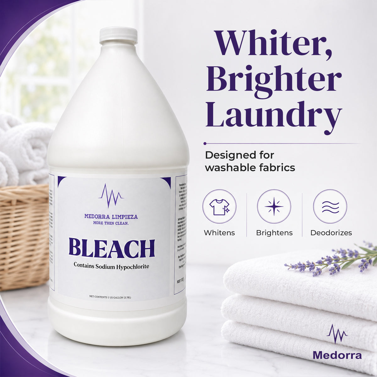Liquid Bleach with Sodium Hypochlorite, 1 Gallon Bottles, 4 Count Case — product view 3