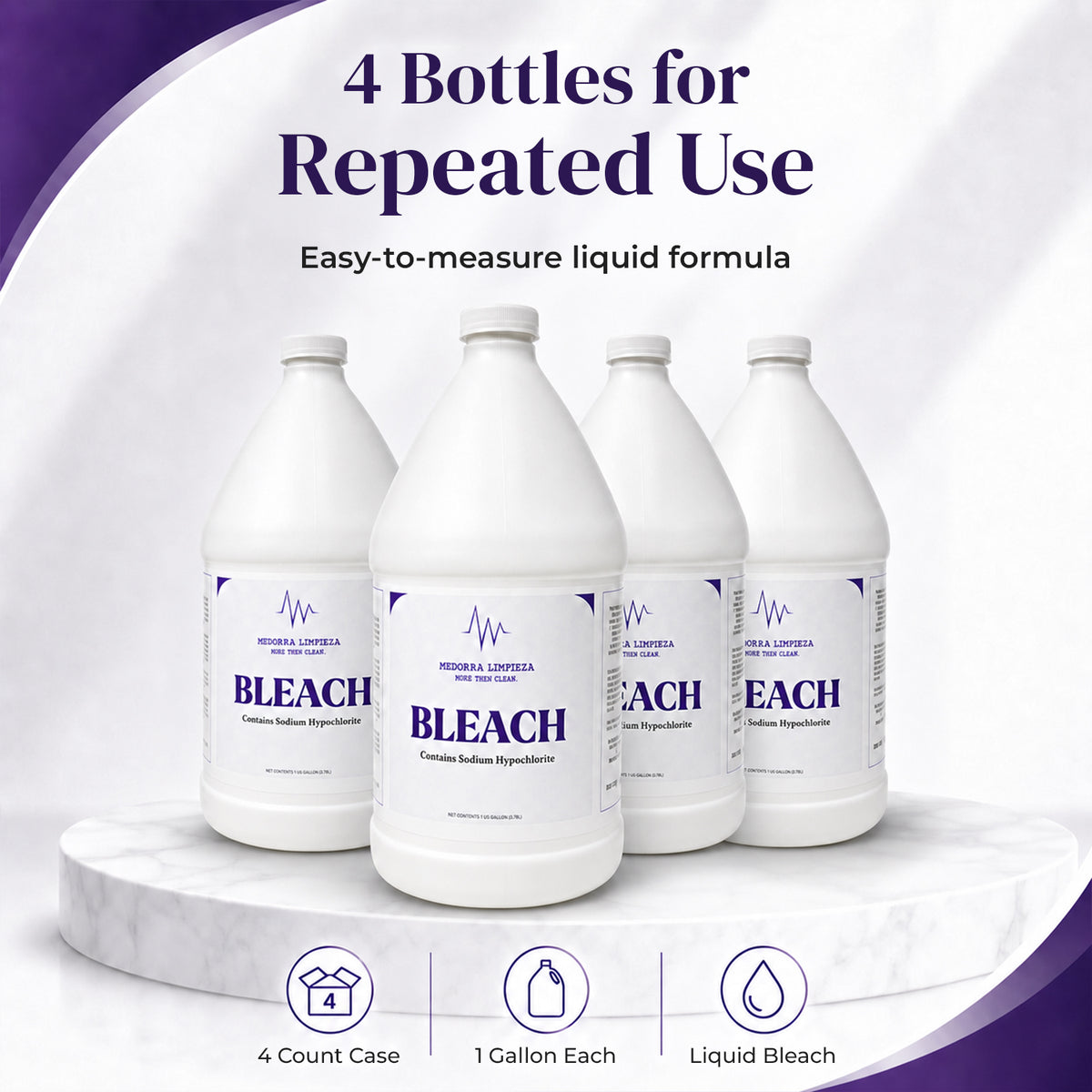 Liquid Bleach with Sodium Hypochlorite, 1 Gallon Bottles, 4 Count Case — product view 4