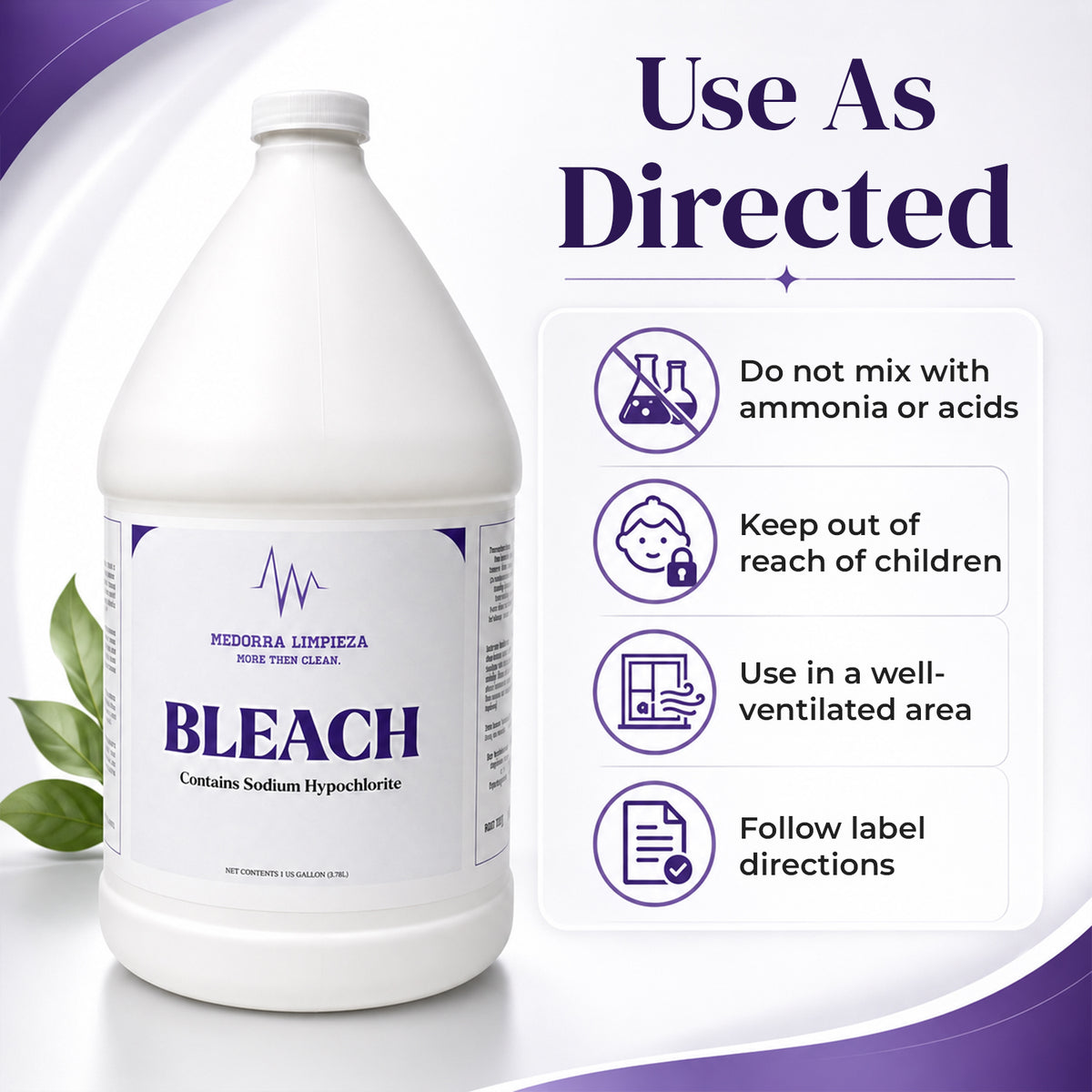 Liquid Bleach with Sodium Hypochlorite, 1 Gallon Bottles, 4 Count Case — product view 5