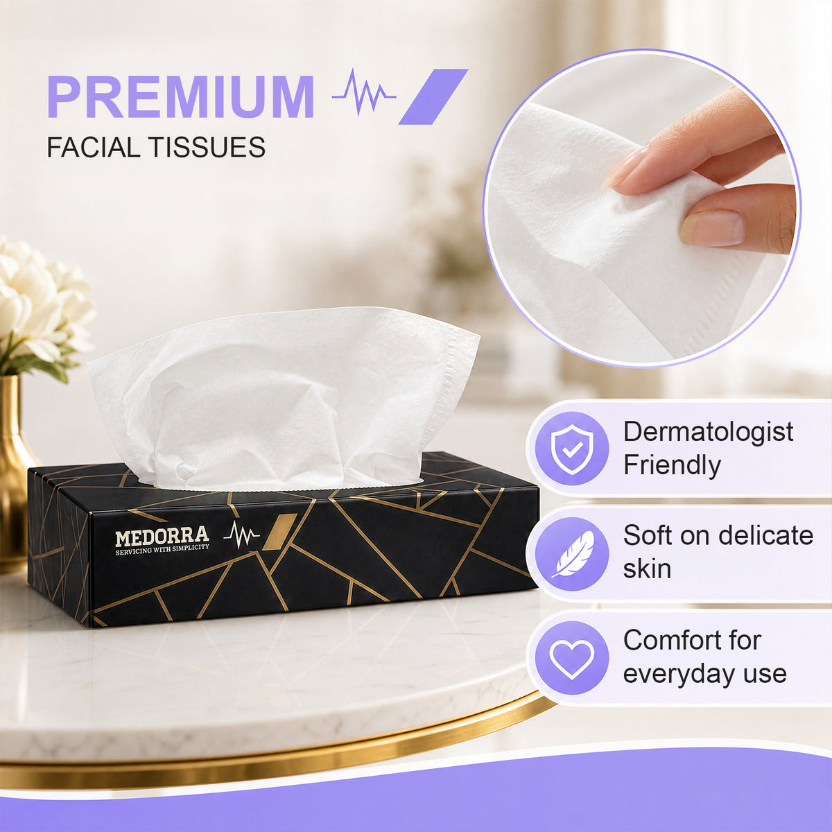 Premium Facial Tissues – Black & Gold Luxury Box, 2-Ply Soft & Strong, Hypoallergenic, 100 Sheets per Box, 30-Pack (3000 Total Sheets) ( HM-LCSZ-VPJM) — product view 2
