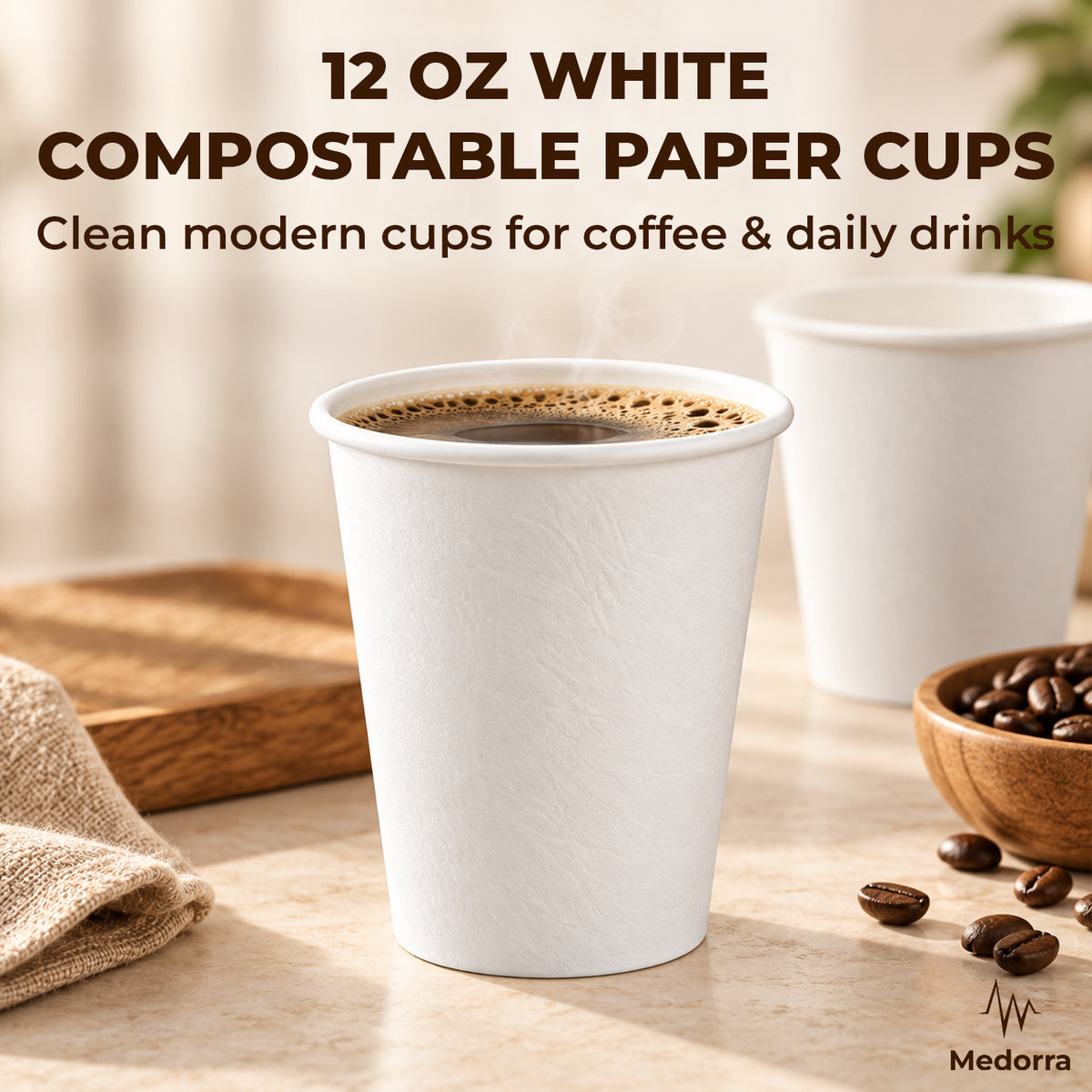 12 oz White Compostable Paper Cups, 500 Count Bulk Case — product view 2