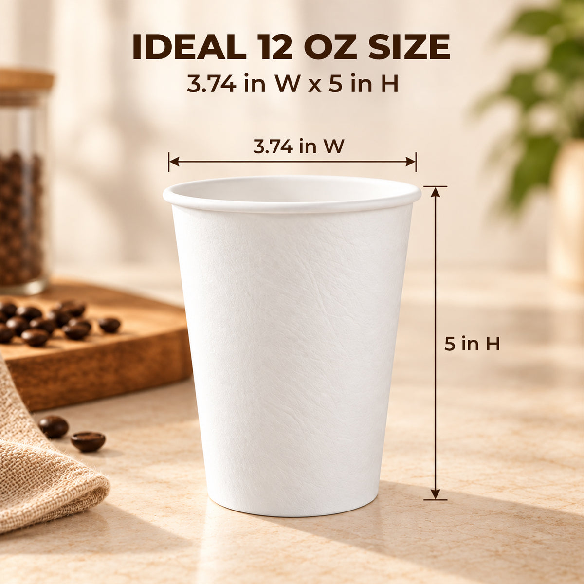12 oz White Compostable Paper Cups, 500 Count Bulk Case — product view 3