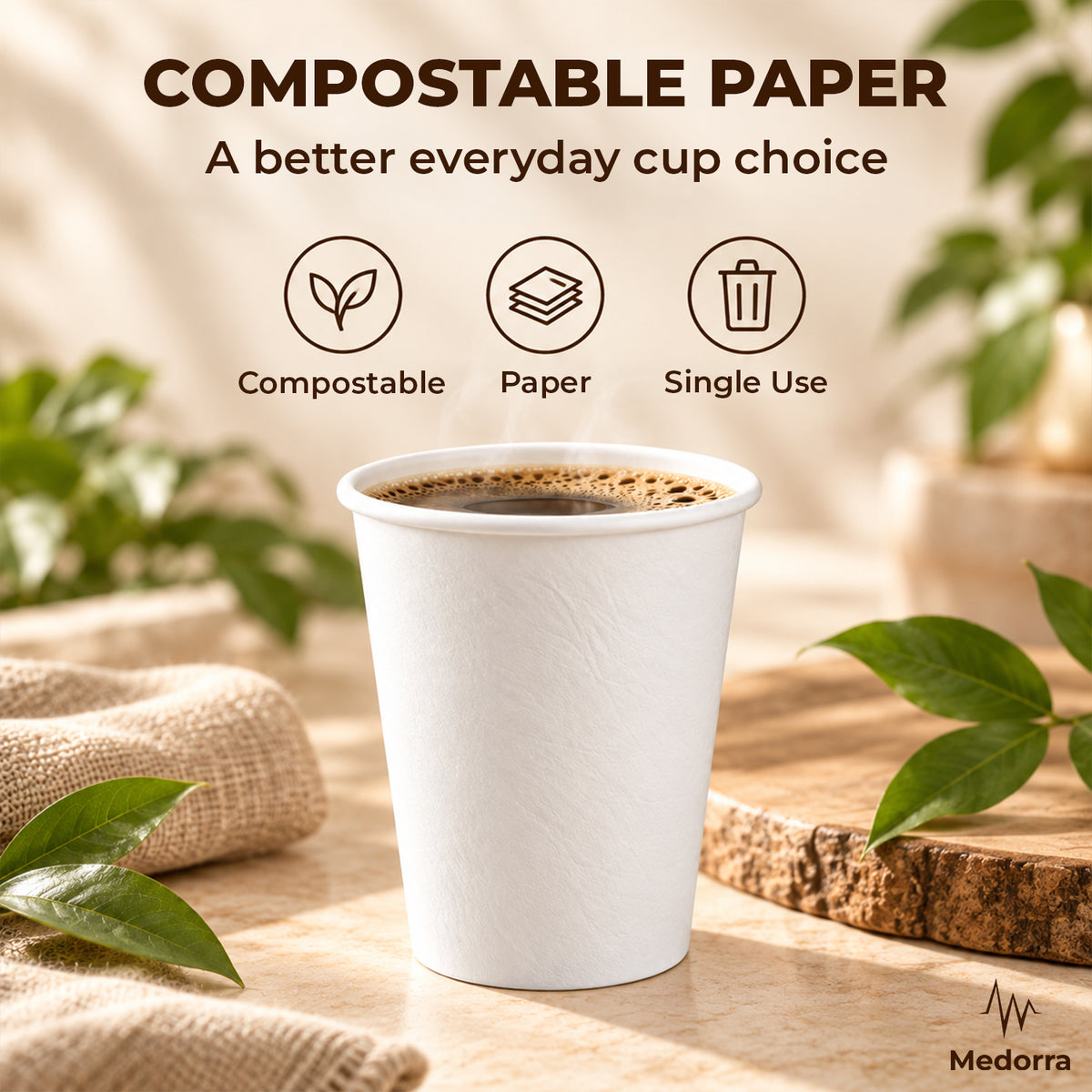 12 oz White Compostable Paper Cups, 500 Count Bulk Case — product view 4