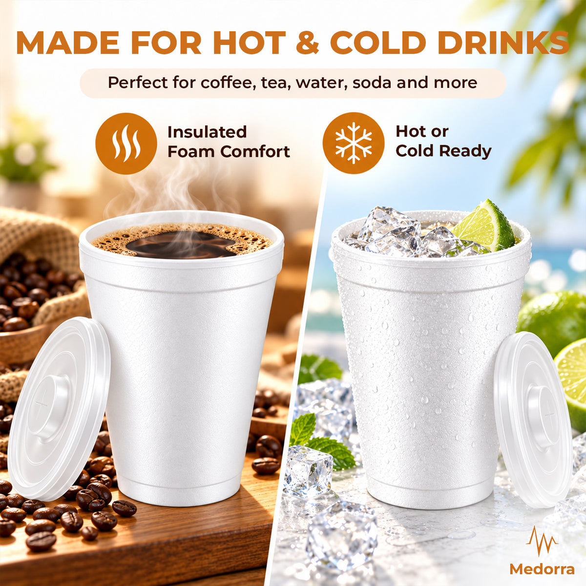16 oz White Foam Cups with Lids, 500 Cups + 500 Lids — product view 3