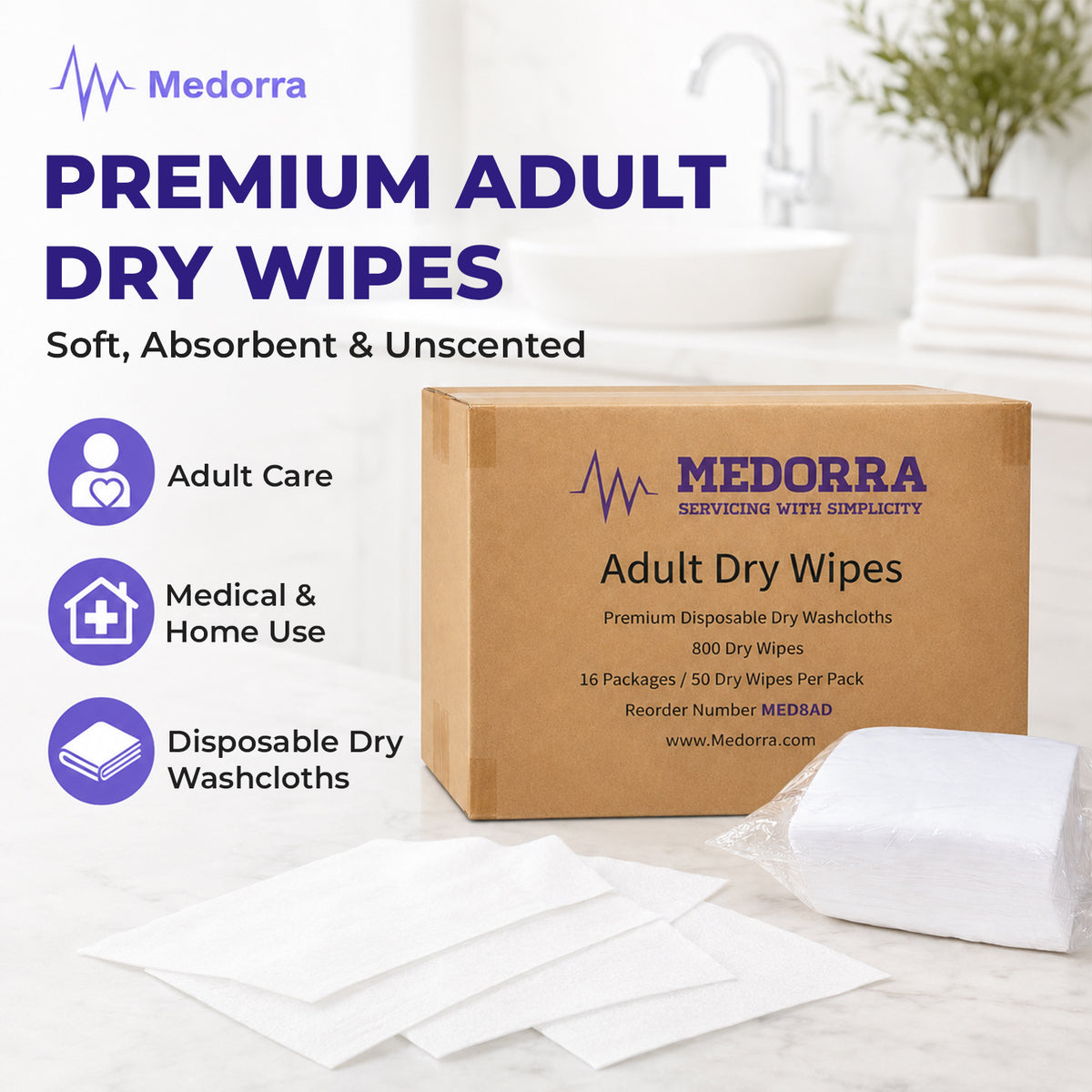 Adult Dry Wipes, Premium Disposable Dry Washcloths, 800 Count (16 Packs of 50), Soft Absorbent, Unscented, For Adult Care, Medical & Home Use (WE-OAFS-OTET) — product view 2