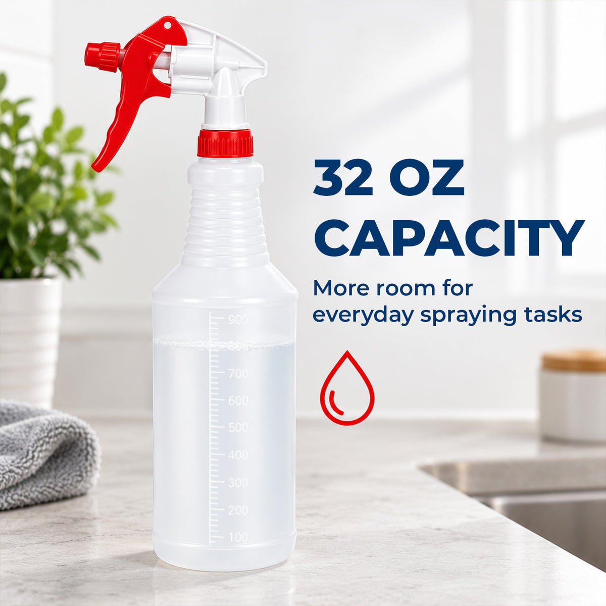 32 oz Empty Plastic Spray Bottle with Red/White Trigger Sprayer and Commercial Use — product view 3