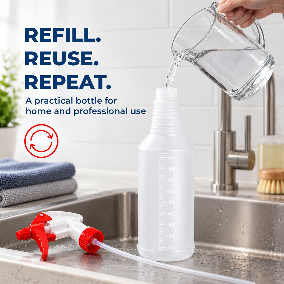 32 oz Empty Plastic Spray Bottle with Red/White Trigger Sprayer and Commercial Use — product view 5
