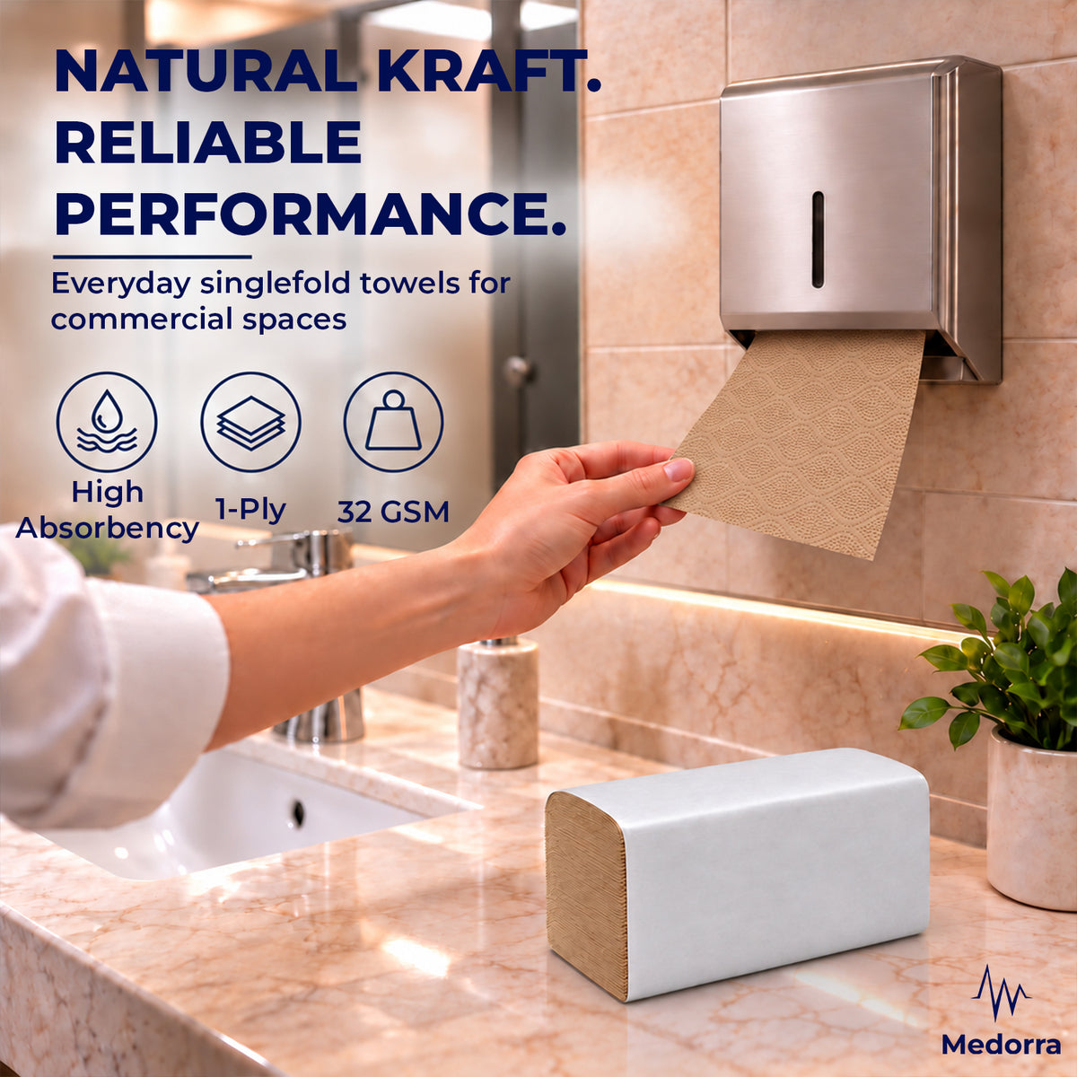 Universal Natural Singlefold Paper Towels, 1-Ply Recycled Kraft, 9.05" x 9.45", 32 GSM, 250 Sheets/Pack, 16 Packs/Carton, 4000 Sheets Total — product view 4