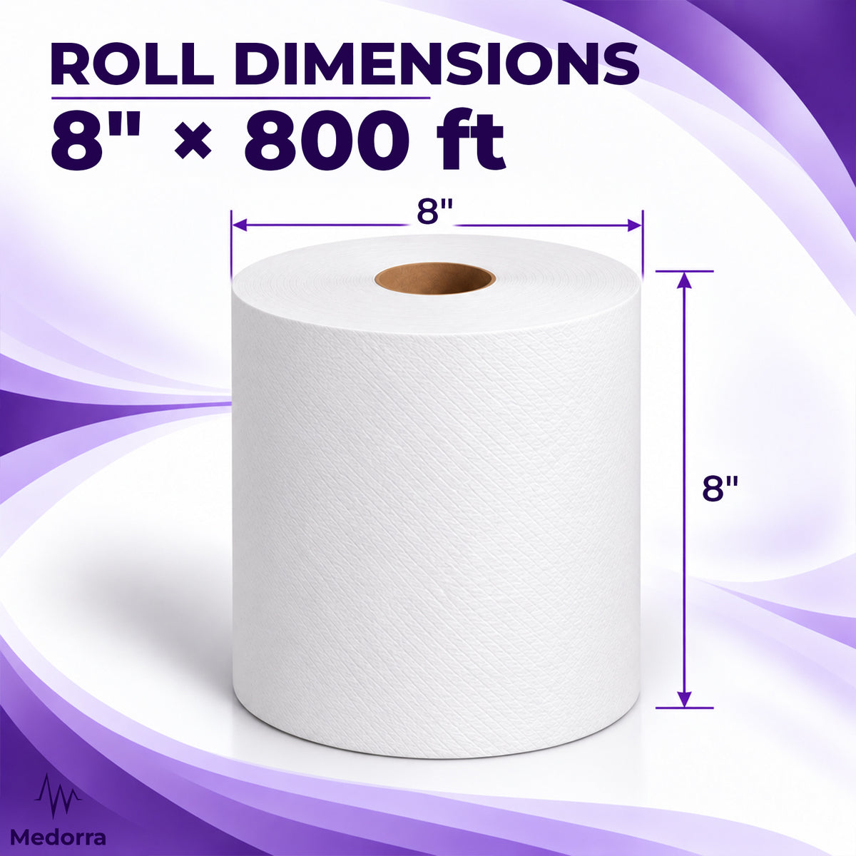White Universal Hardwound Paper Hand Roll 8" x 800 ft, White, 6 Rolls/Case — product view 2