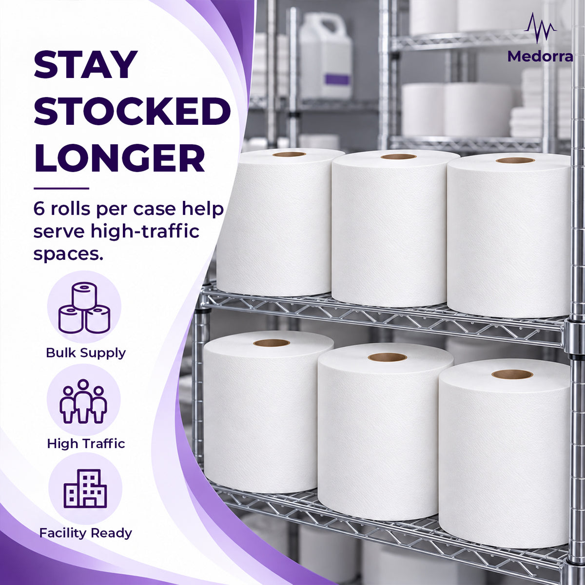 White Universal Hardwound Paper Hand Roll 8" x 800 ft, White, 6 Rolls/Case — product view 4