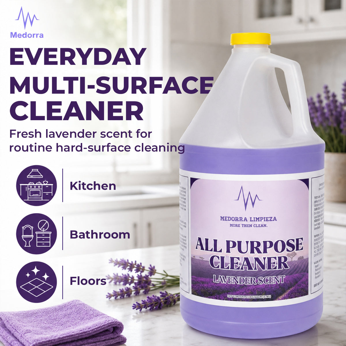 All Purpose Cleaner and Deodorizer, Lavender Scent, 1 Gallon, Liquid, Multi-surface, 4 Count (ON-4511-TA7G) — product view 2