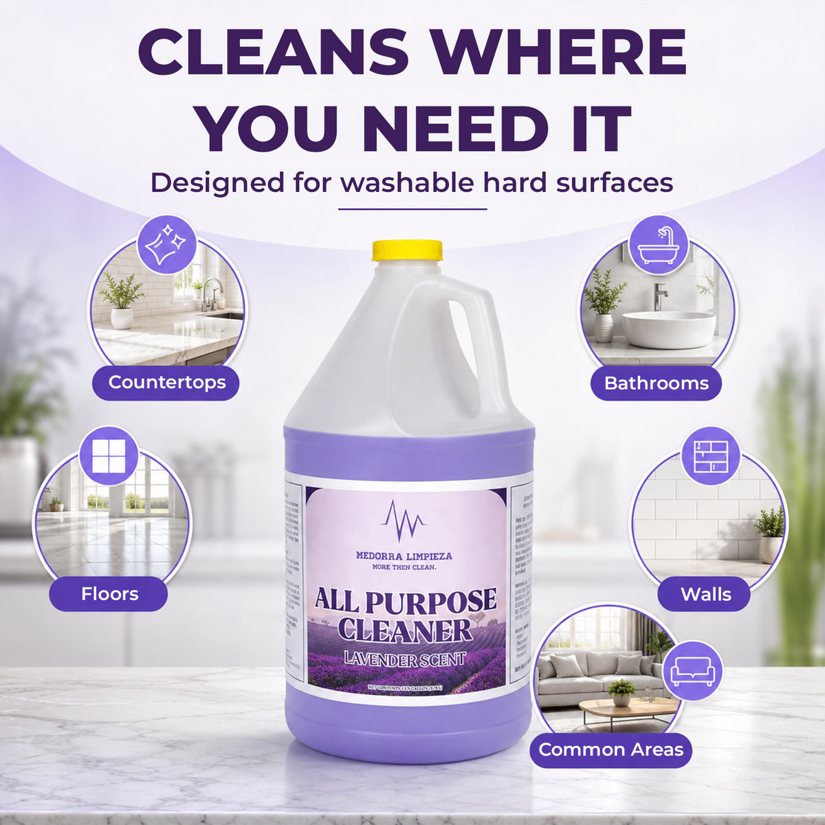 All Purpose Cleaner and Deodorizer, Lavender Scent, 1 Gallon, Liquid, Multi-surface, 4 Count (ON-4511-TA7G) — product view 4