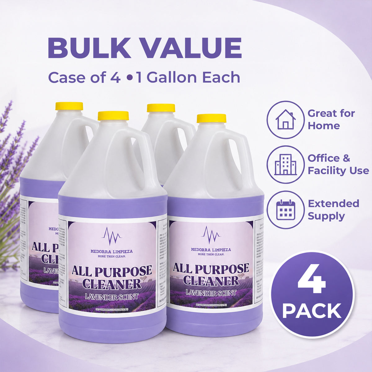 All Purpose Cleaner and Deodorizer, Lavender Scent, 1 Gallon, Liquid, Multi-surface, 4 Count (ON-4511-TA7G) — product view 5