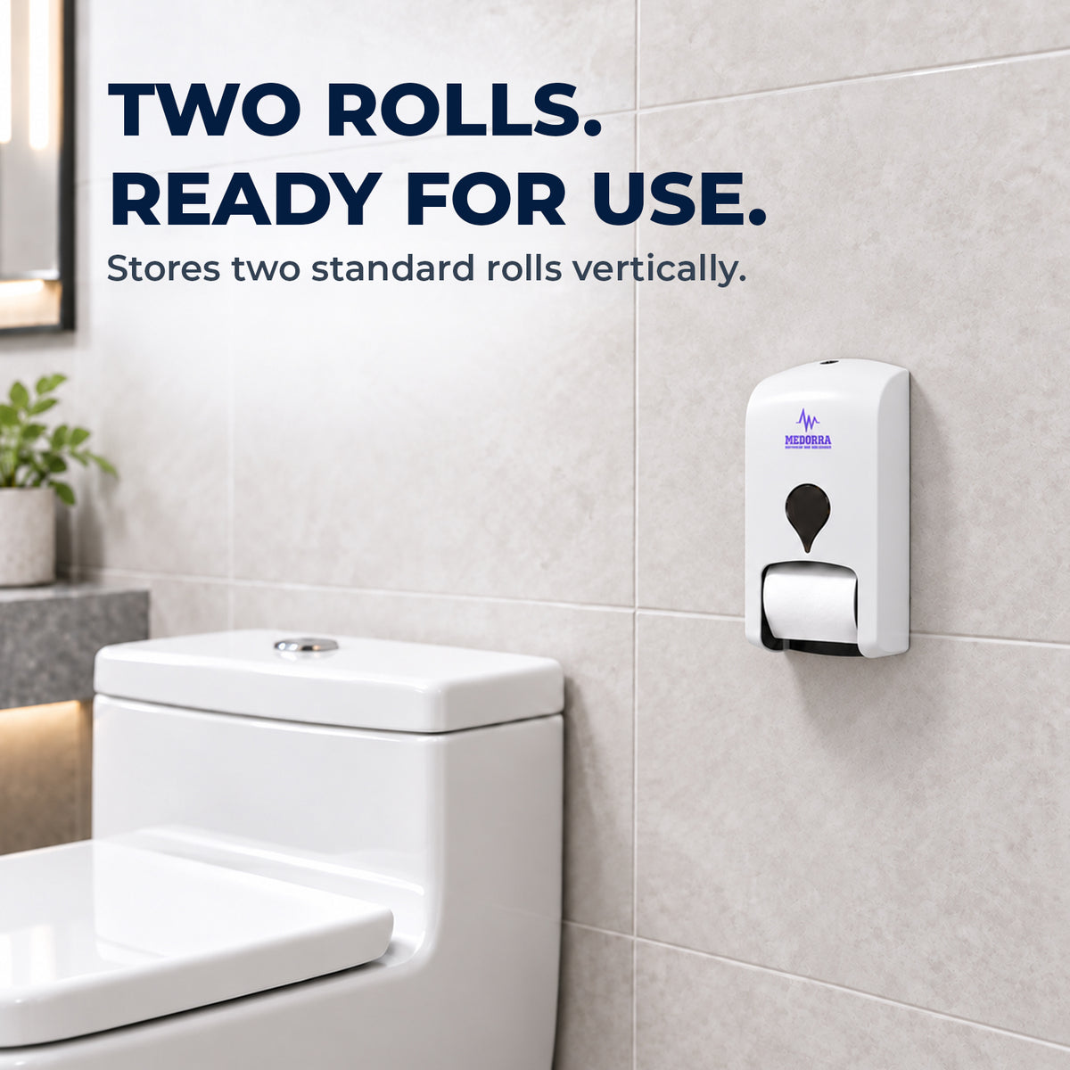 Wall-Mounted Dual Roll Toilet Tissue Dispenser, Manual Gravity-Fed Design (White) — product view 3