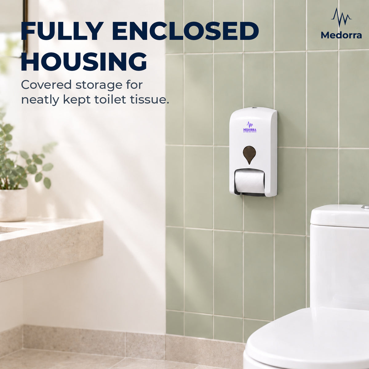 Wall-Mounted Dual Roll Toilet Tissue Dispenser, Manual Gravity-Fed Design (White) — product view 4