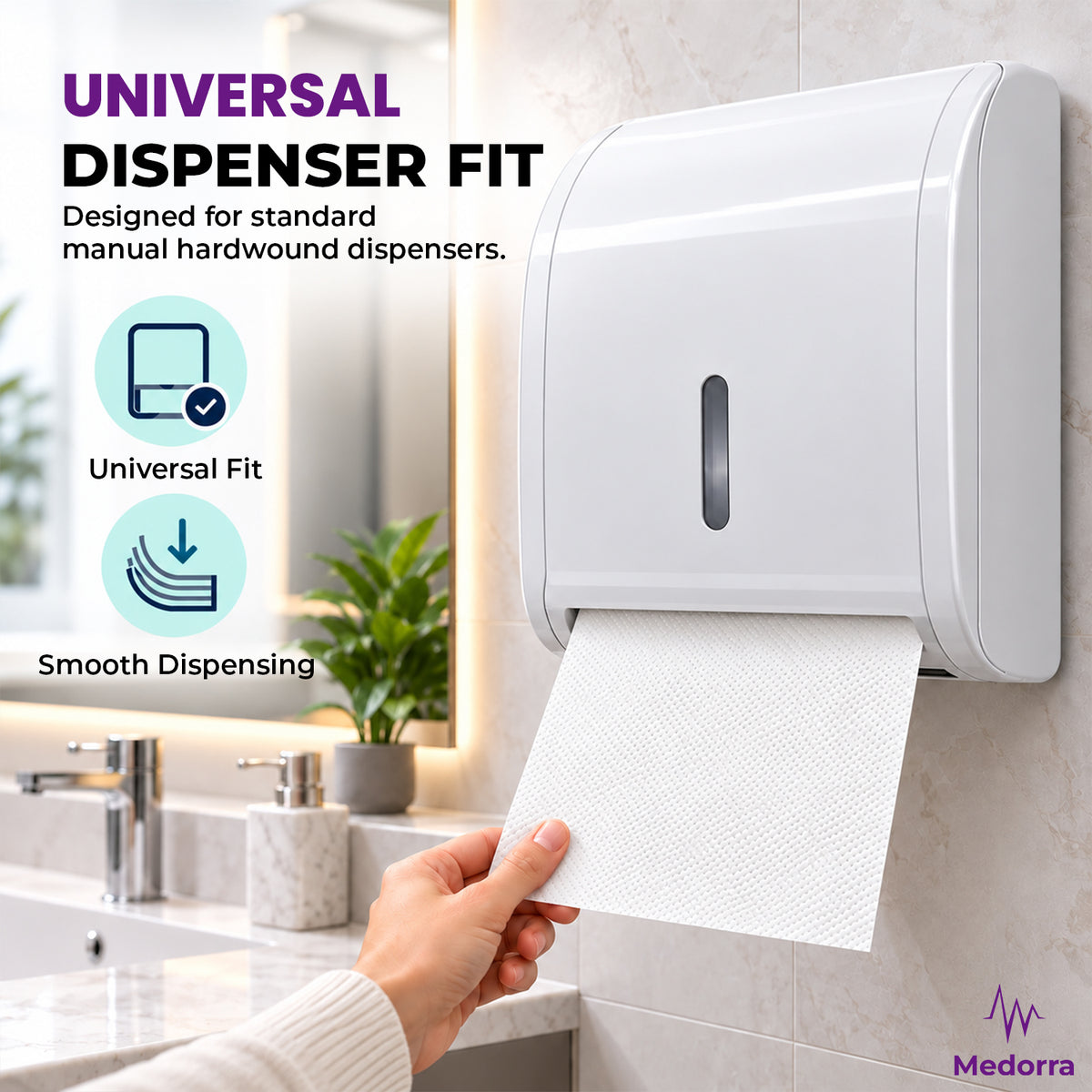 Universal Hardwound Paper Towels, 8” x 350 ft, 1-Ply,12 Rolls per Case – White/Natural (White) — product view 3