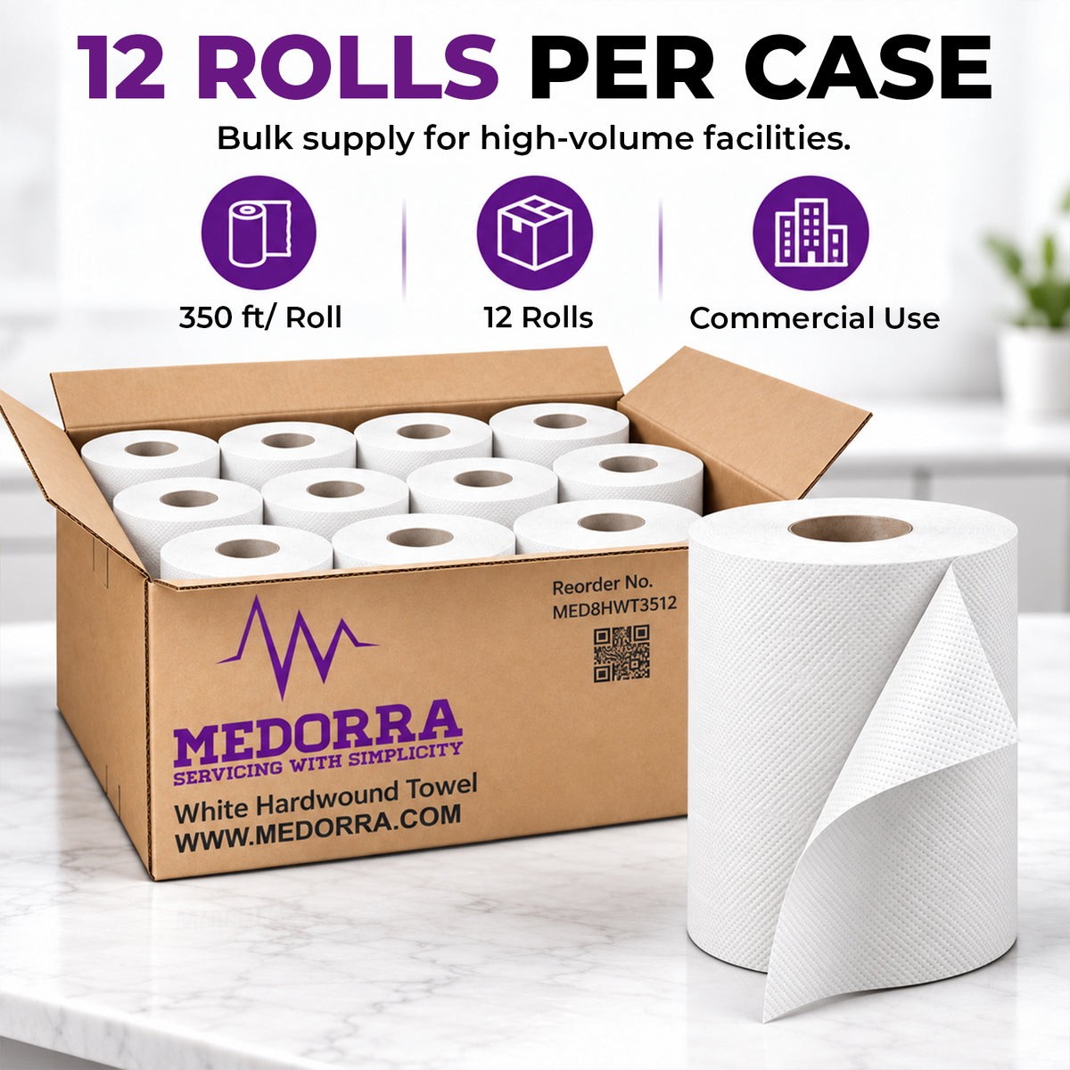 Universal Hardwound Paper Towels, 8” x 350 ft, 1-Ply,12 Rolls per Case – White/Natural (White) — product view 4