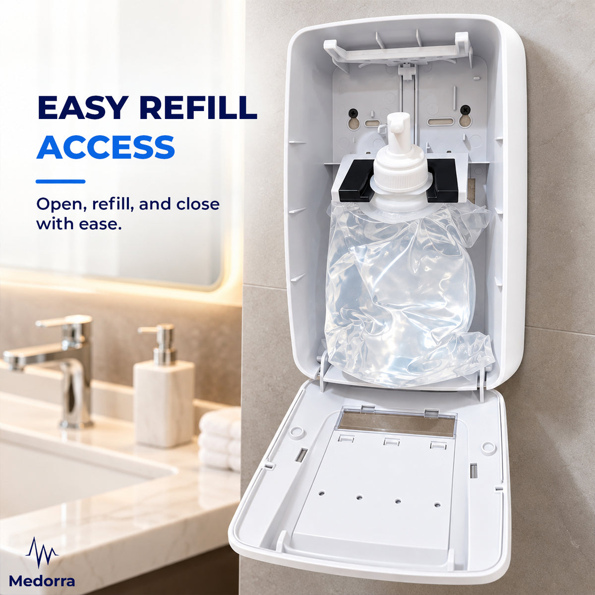 Wall-Mount Manual Hand Sanitizer Dispenser, Touchless-Style Push Lever, Refillable Soap & Sanitizer Dispenser for Bathrooms, Hospitals, Offices & Schools (White) — product view 3