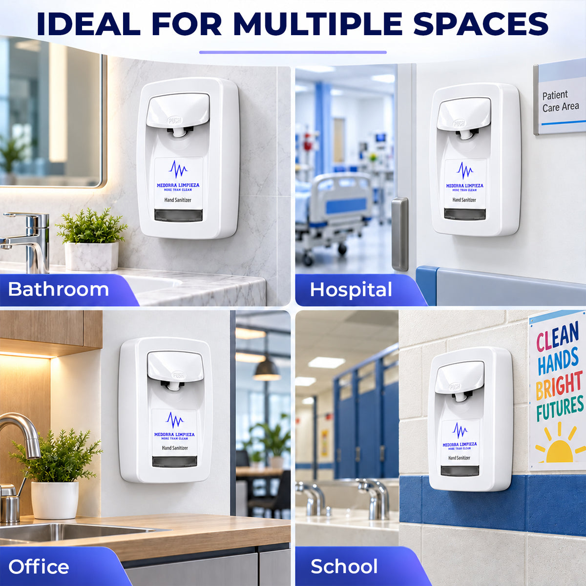 Wall-Mount Manual Hand Sanitizer Dispenser, Touchless-Style Push Lever, Refillable Soap & Sanitizer Dispenser for Bathrooms, Hospitals, Offices & Schools (White) — product view 4