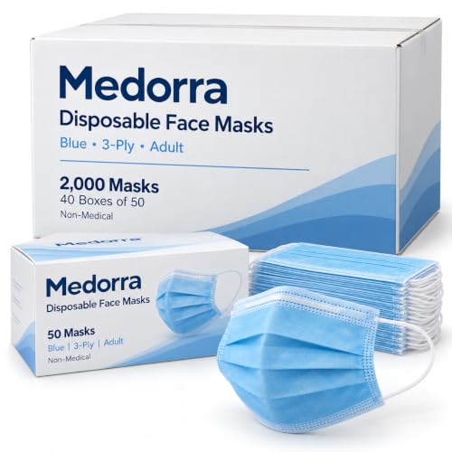 MEDORRA blue adult non-medical 3-ply masks, 2,000 masks in 40 boxes of 50