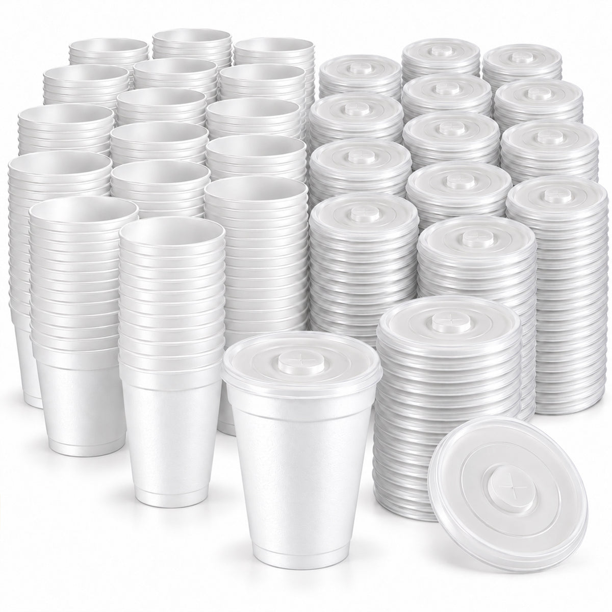 Medorra 16 oz White Disposable Foam Cups with Lids, 500 Cups + 500 Lids, 1,000 Piece Set