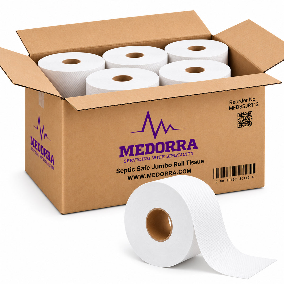 MEDORRA Jumbo Roll Toilet Paper, 2-Ply Commercial JRT Bath Tissue, 9 Inch, 650 Feet per Roll, Septic Safe, White, 12 Rolls/Case