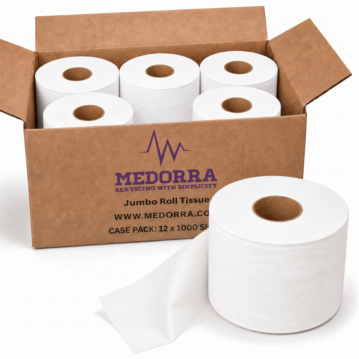 Jumbo toilet tissue, 1000 series — 2-ply · 12 rolls · Roll length pending verification