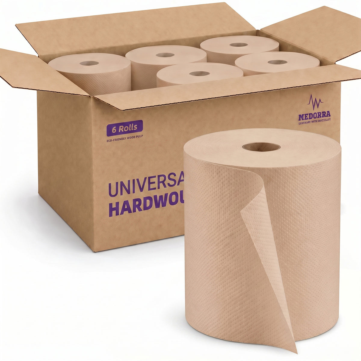 Brown hardwound paper towel rolls — 10 inches × 800 feet · 6 rolls