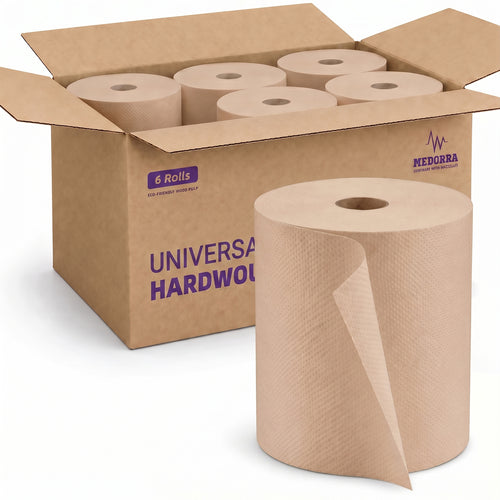 Brown hardwound paper towel rolls — 10 inches × 800 feet · 6 rolls