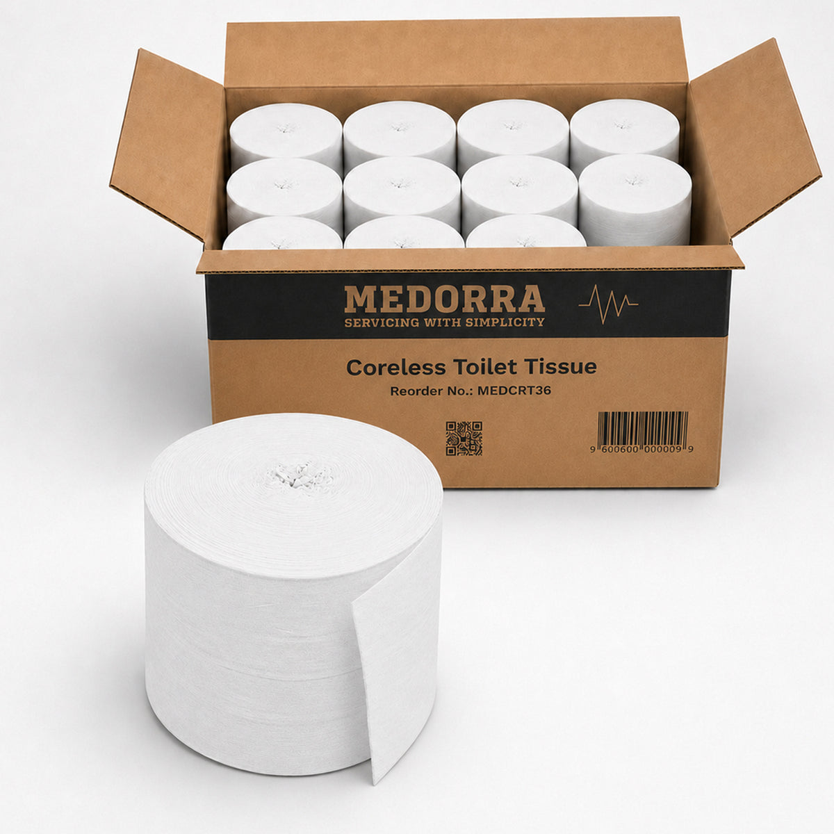 Coreless toilet tissue — 2-ply · 1,000 sheets per roll · 36 rolls