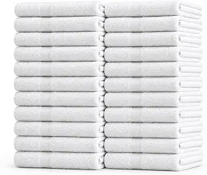 Medorra white bath towels, 24 × 48 inches, 12-pack