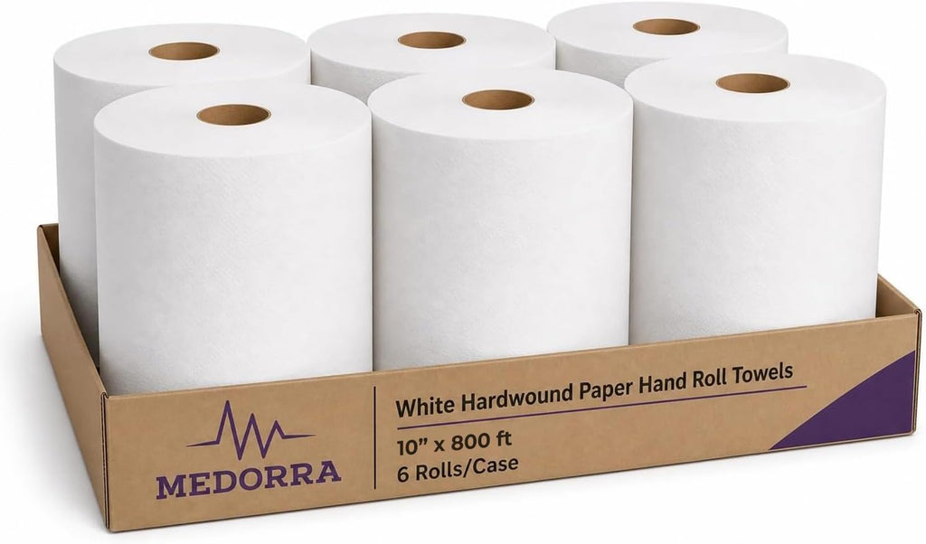 White hardwound paper towel rolls — 10 inches × 800 feet · 6 rolls