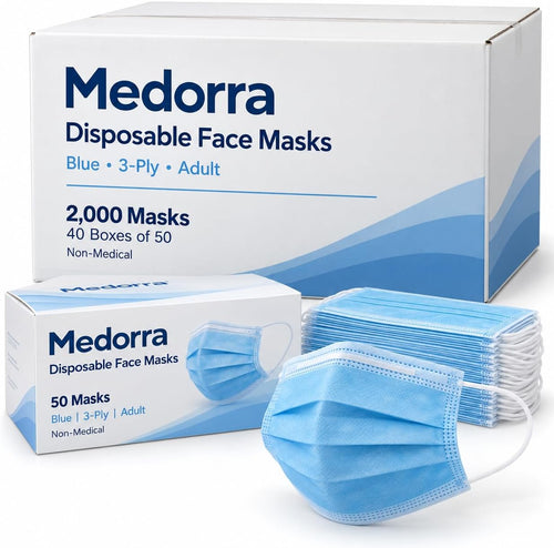 3-ply disposable face masks — Blue · 40 boxes × 50 masks · 2,000 total