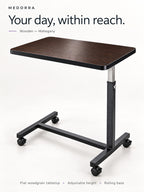 MEDORRA Wooden — Mahogany overbed table with adjustable height and rolling base